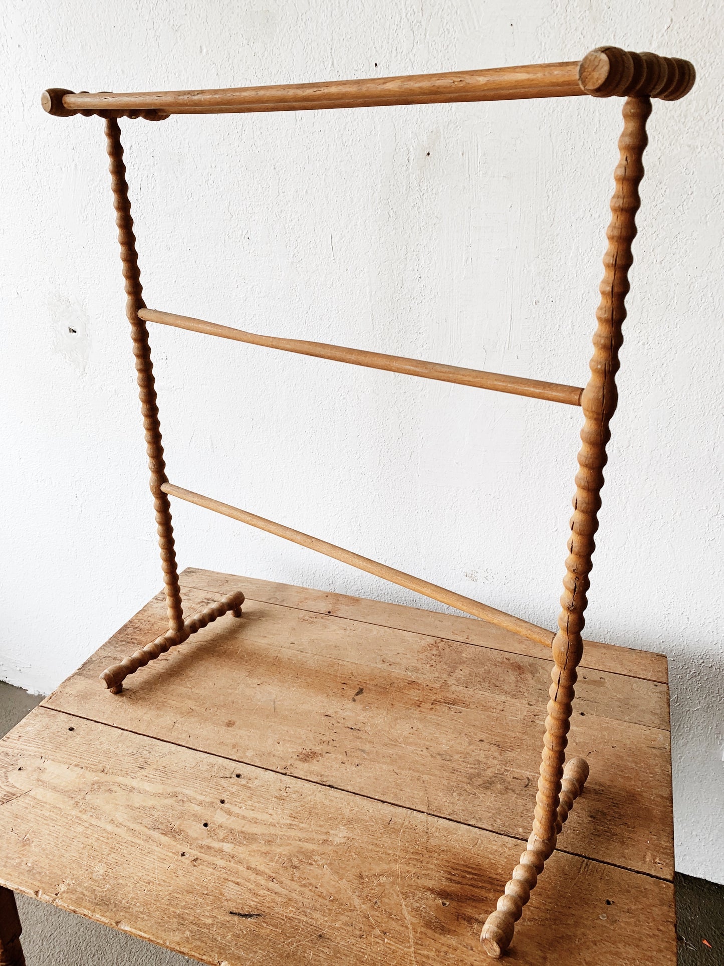Vintage Natural Wood Spindle Textile Rack