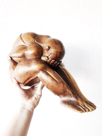 Giant Vintage Wooden Weeping Buddha