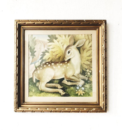 Antique Framed Deer Lithograph