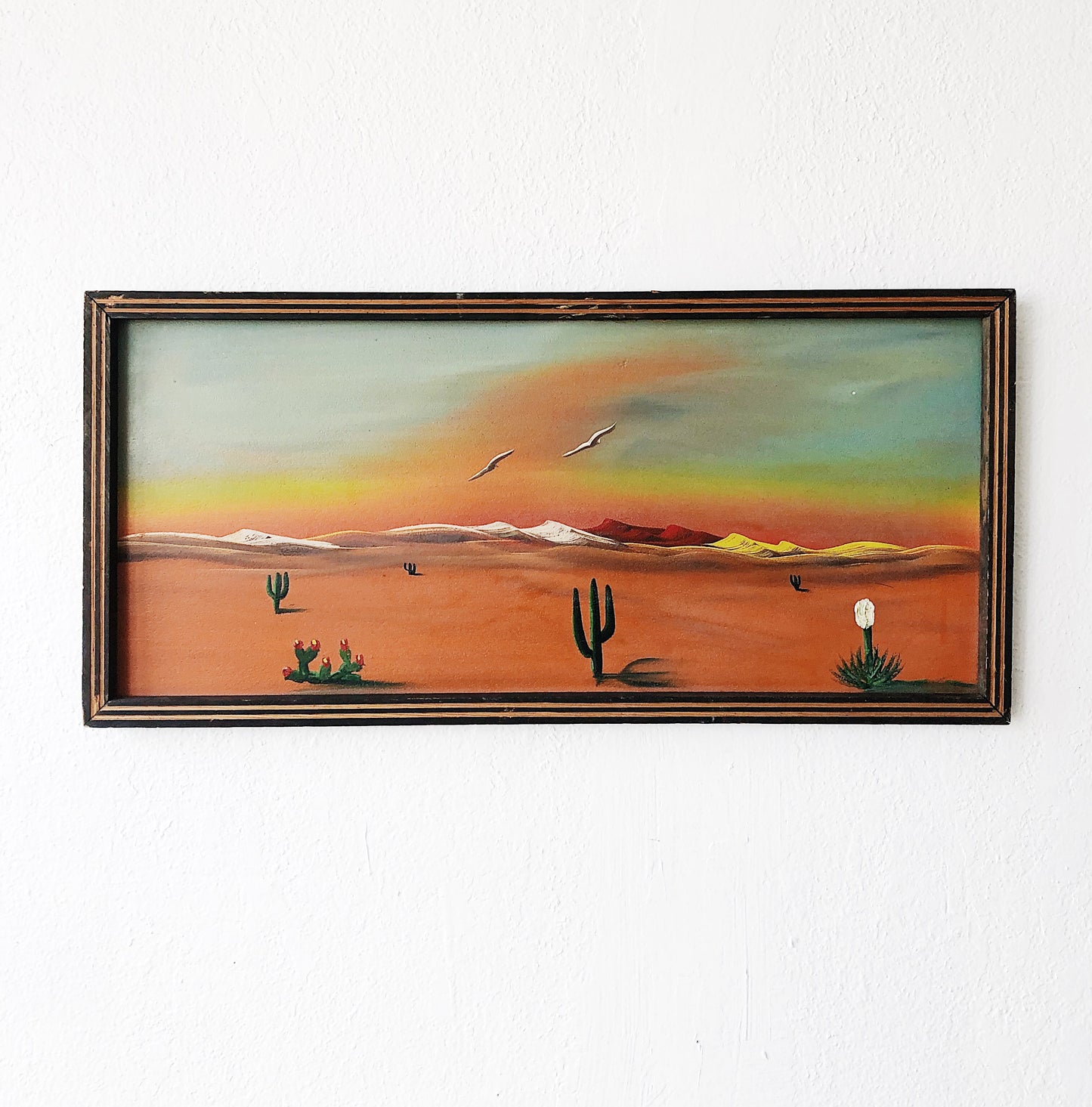 Vintage Sunset Desert Painting with Moon