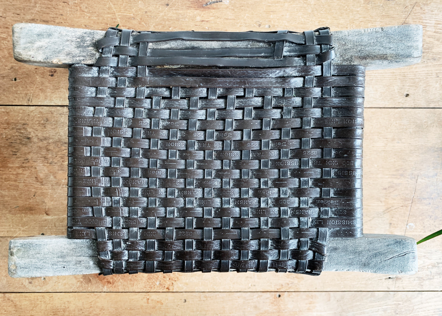 Primitive Wood Stool with Braided Seat