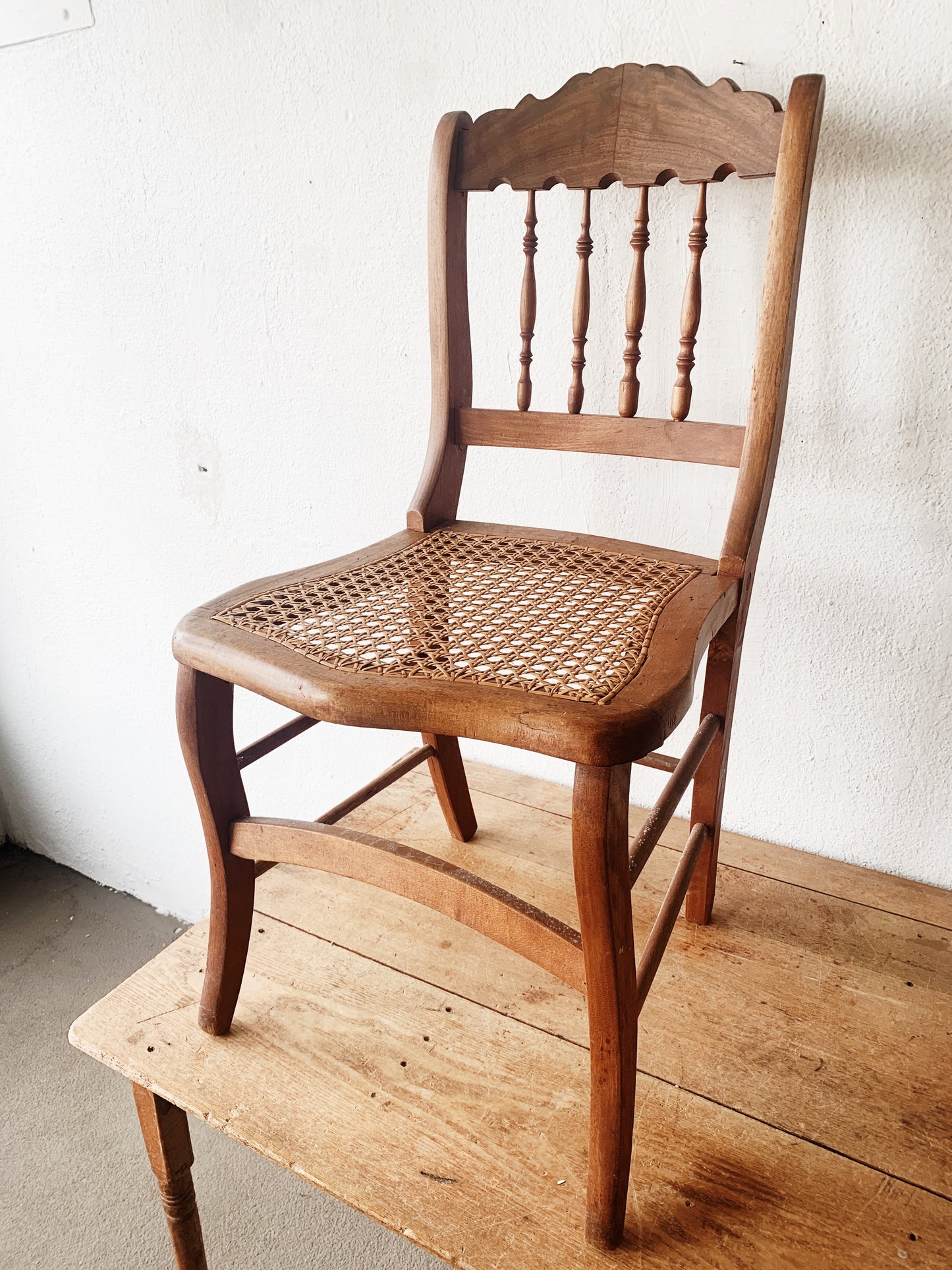 Antique Wood with Caned Seat Chair