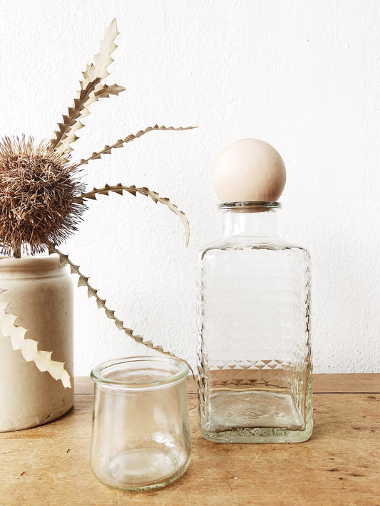 Vintage Quilted Glass Decanter and Cup