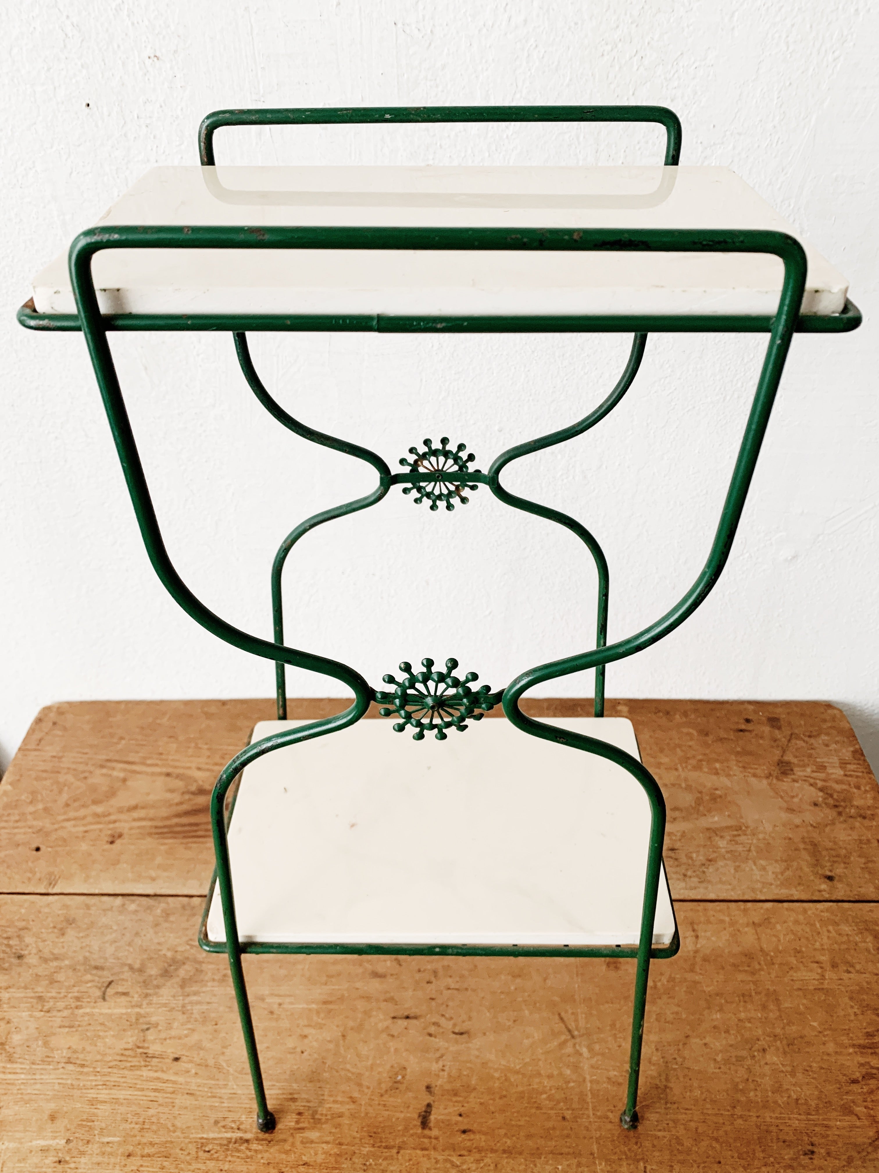 Mid Century Iron Stand with Marble Shelves - Thumbnail 2