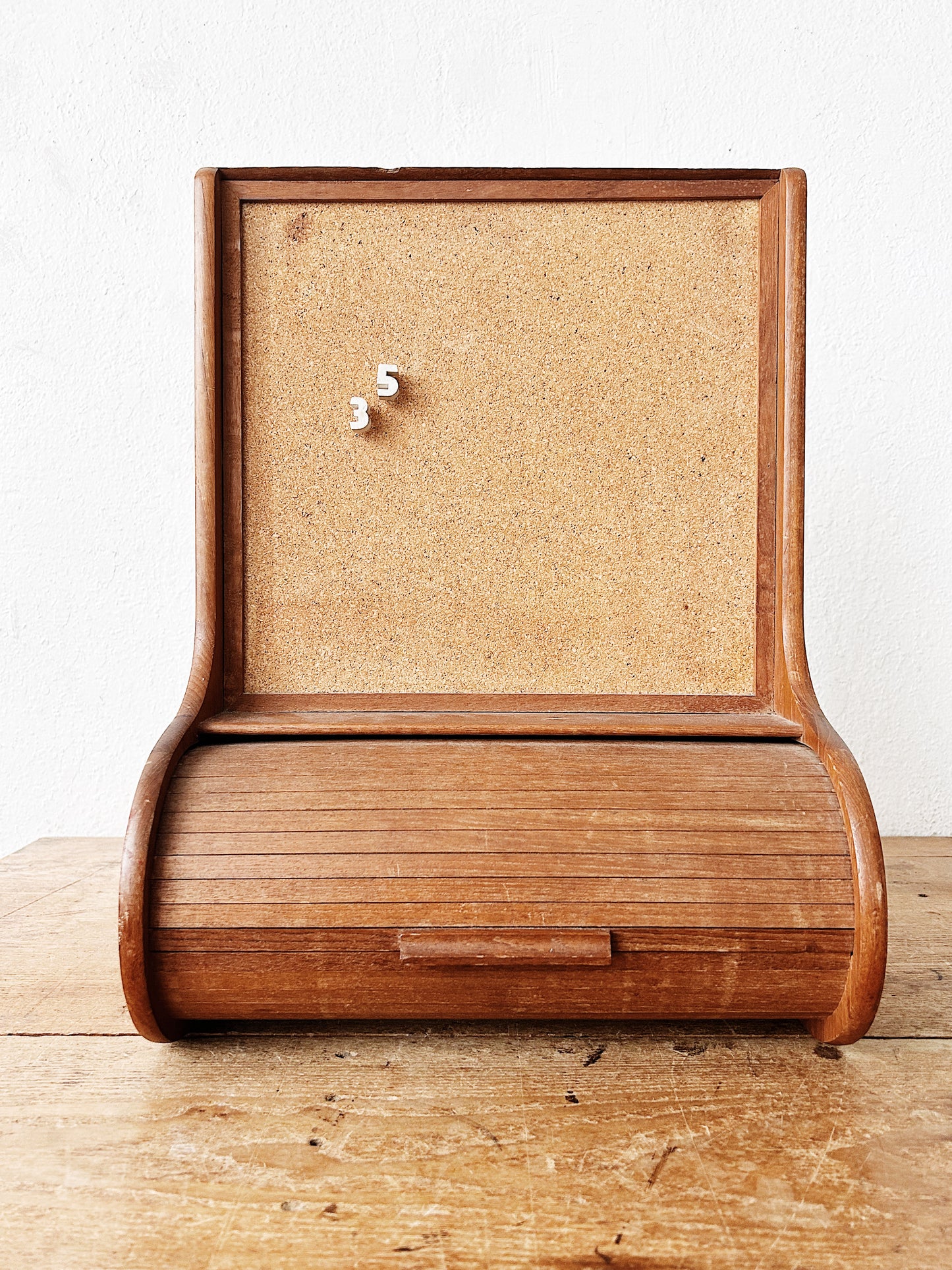 Vintage Cork Board with Tambour Storage