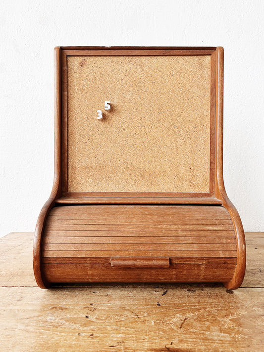 Vintage Cork Board with Tambour Storage