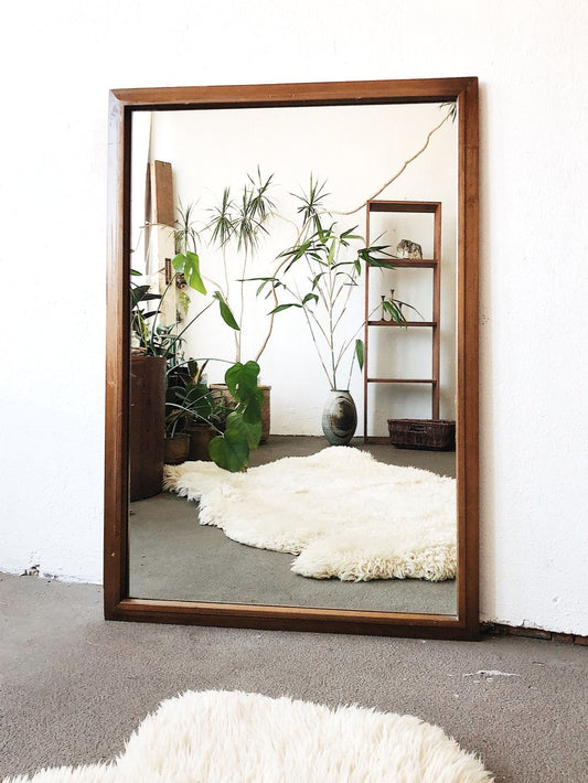 Large Walnut Mid Century Mirror