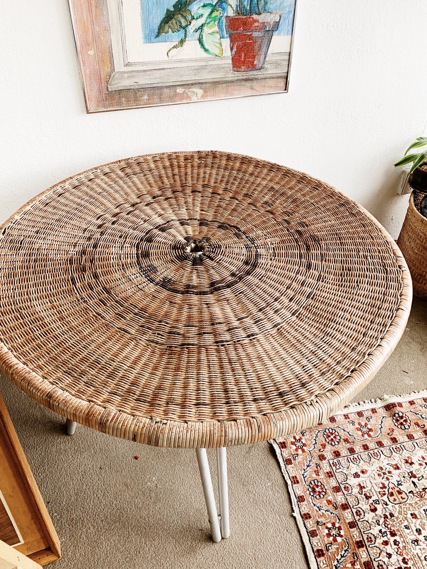 Large Wicker Table with Folding Aluminum Legs