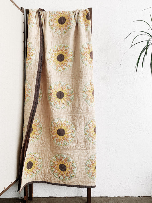 Vintage Handmade Cotton Sunflower Quilt