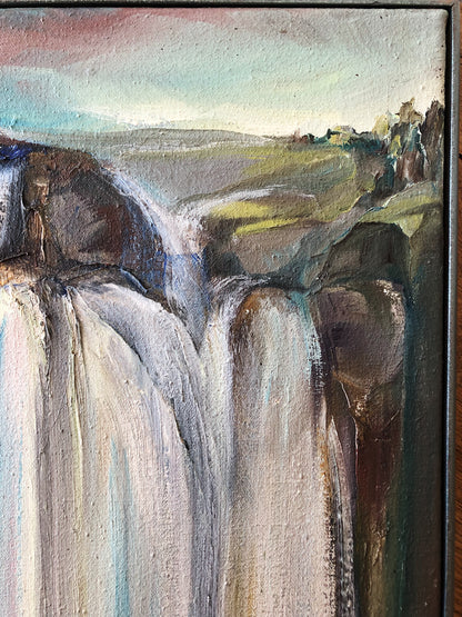 Original Vintage Waterfall Oil Painting