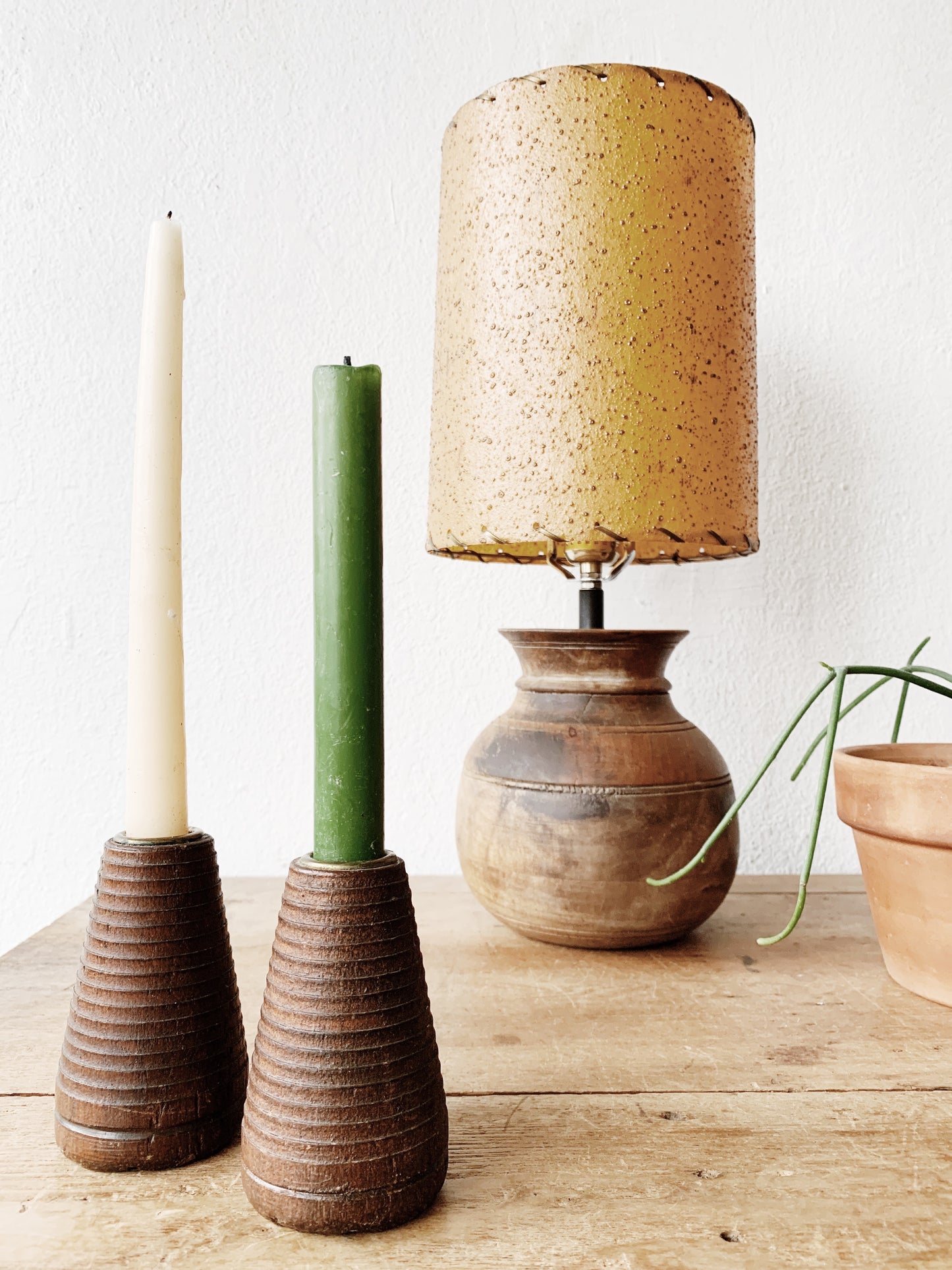 Vintage Wood Spindle Candle Holders