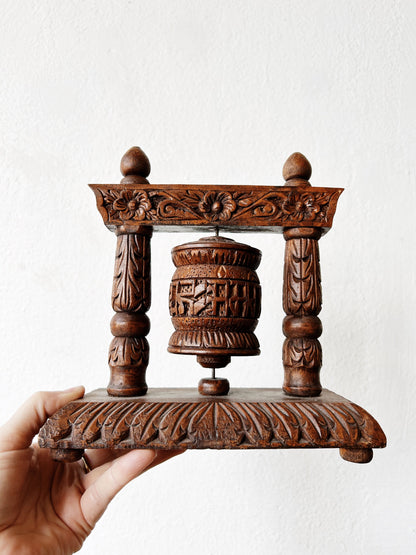 Vintage Carved Wood Tibetan Prayer Wheel
