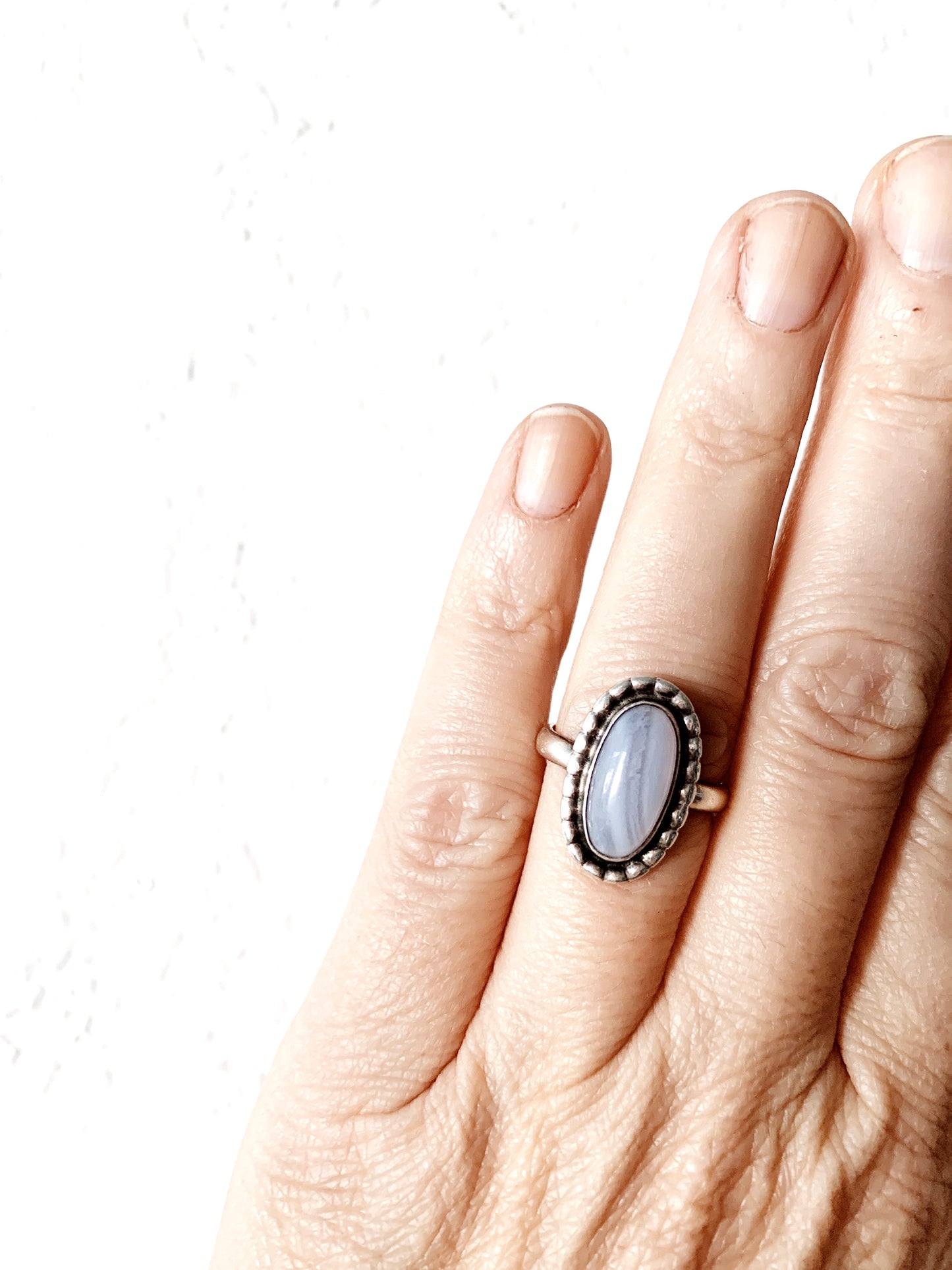Sterling Silver Ring with Blue Lace Agate Stone