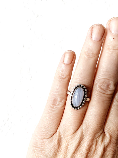 Sterling Silver Ring with Blue Lace Agate Stone