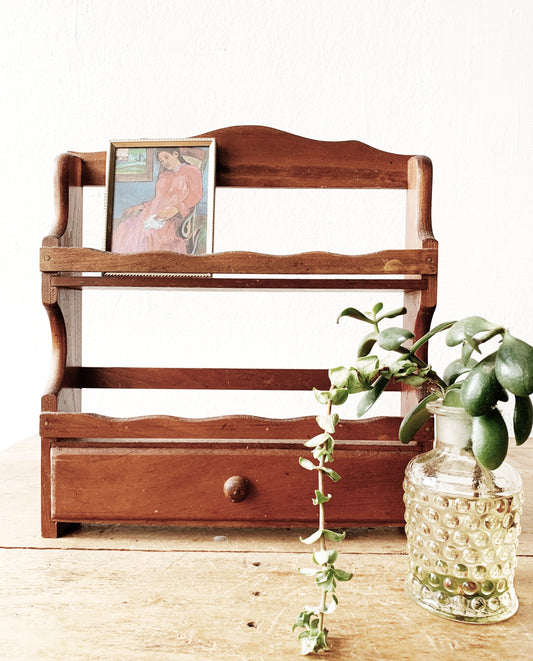 Vintage Wood Spice Rack with Drawer