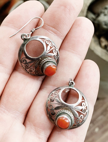 Vintage Sterling Silver Earrings with Carnelian