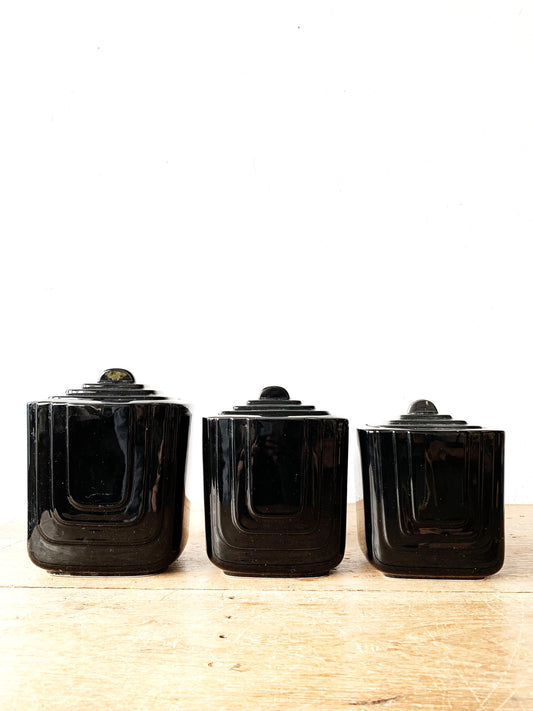 Vintage Black Ceramic Canister Set