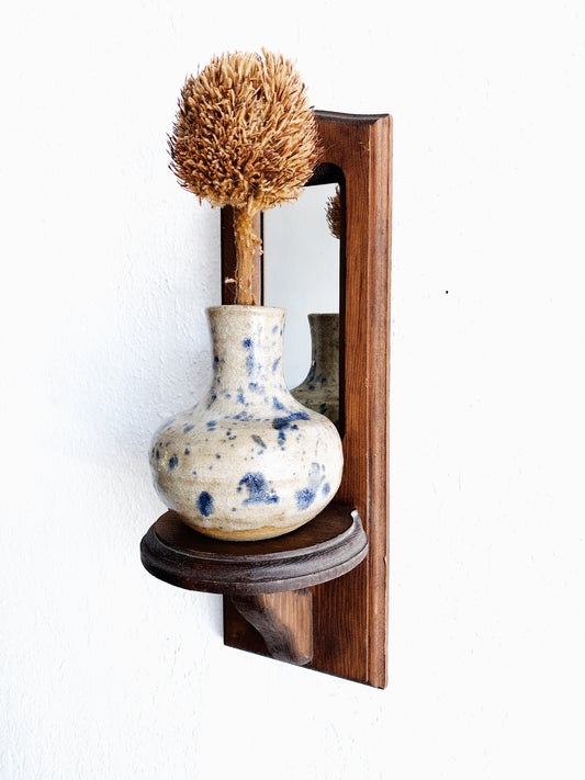 Vintage Mirrored Wood Wall Shelf