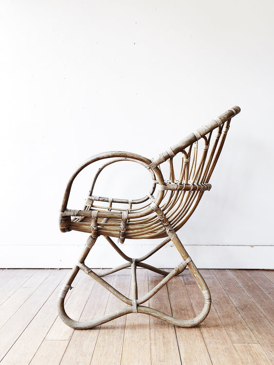 Vintage Franco Albini Rattan Chair and Suede Cushion