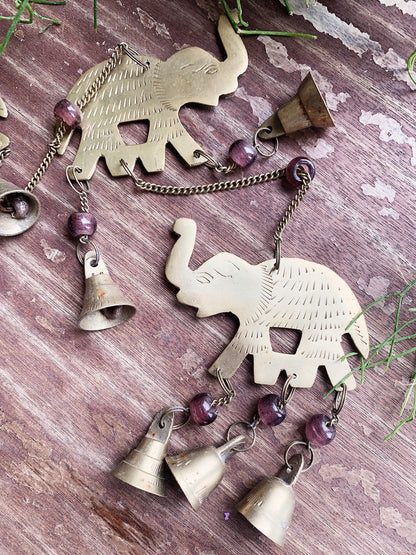 Vintage Incised Brass Elephants with Bells