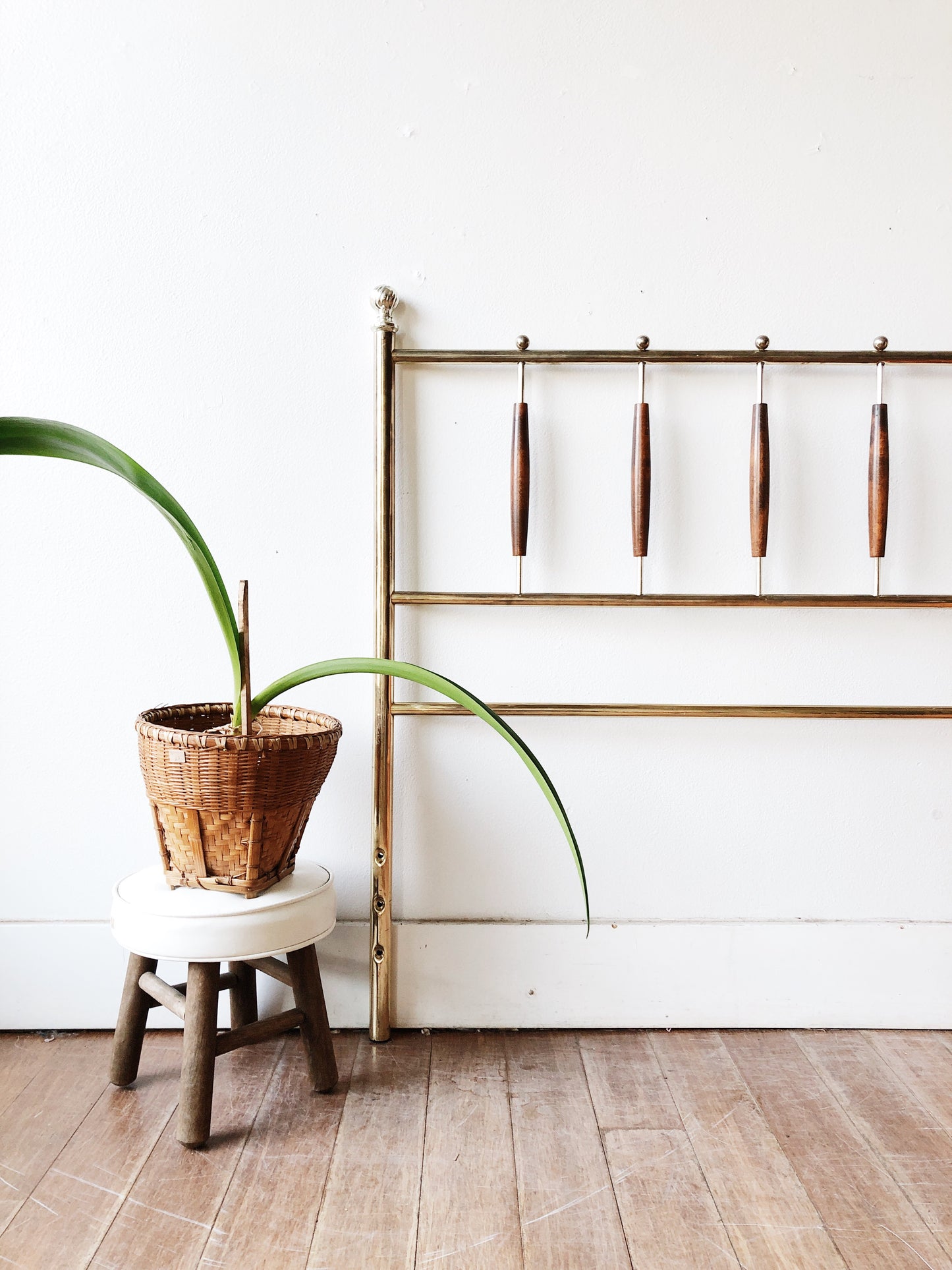 Vintage Mid Century Teak and Metal Headboard