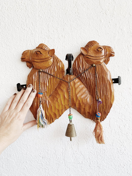 Handmade Wood Llamas and Cast Iron Piece