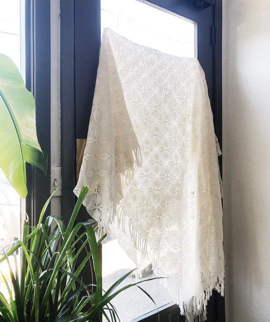 Vintage Weighty Cotton Crochet Coverlet