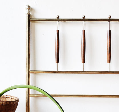 Vintage Mid Century Teak and Metal Headboard