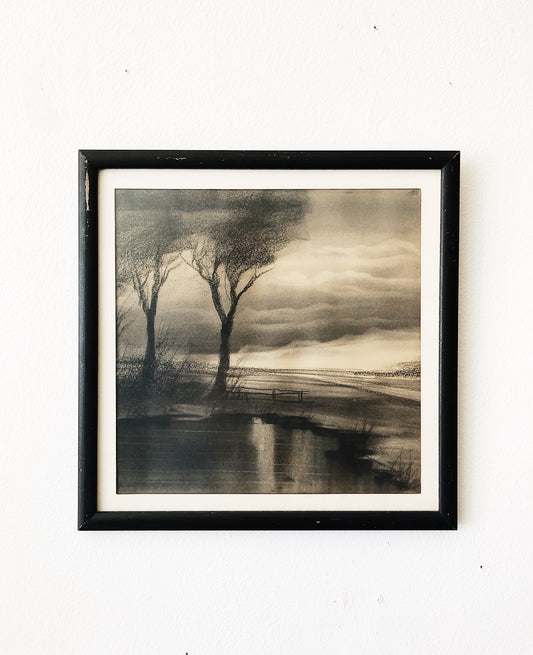 Vintage Original Charcoal Drawing