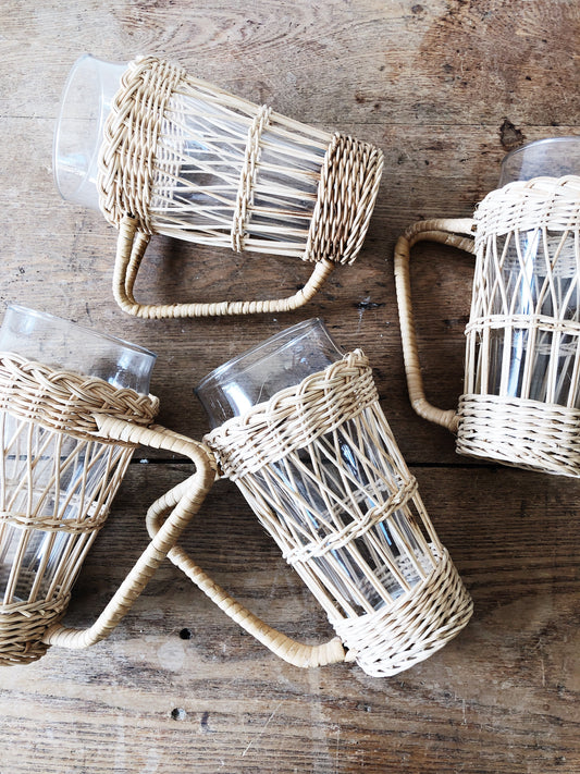 Vintage Rattan Wrapped Pilsner Glasses