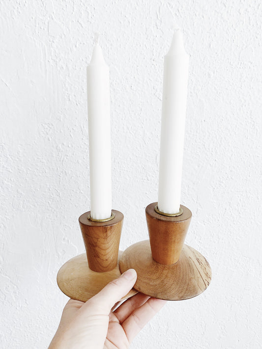 Mid Century Wood Candle Holders
