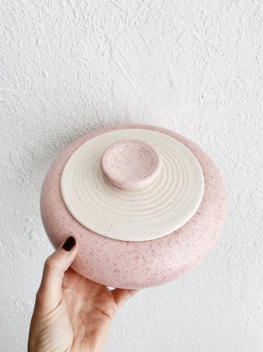 Mid Century Flecked Lidded Ceramic Dish