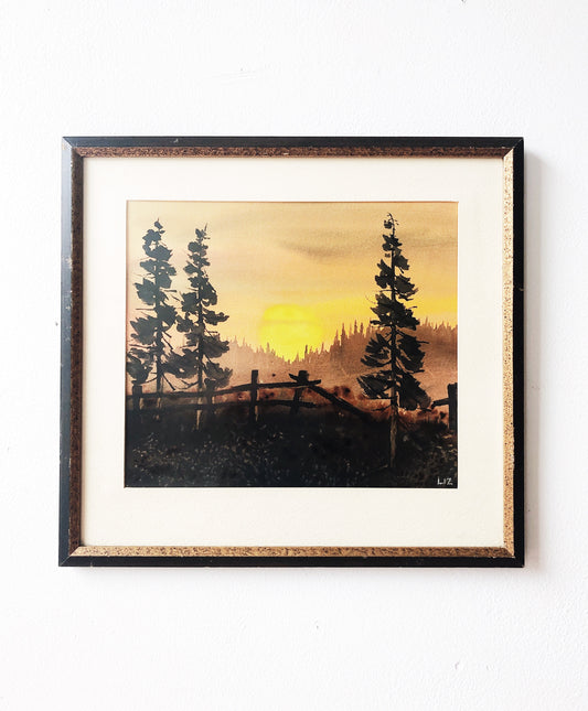 Vintage Original Watercolor Landscape