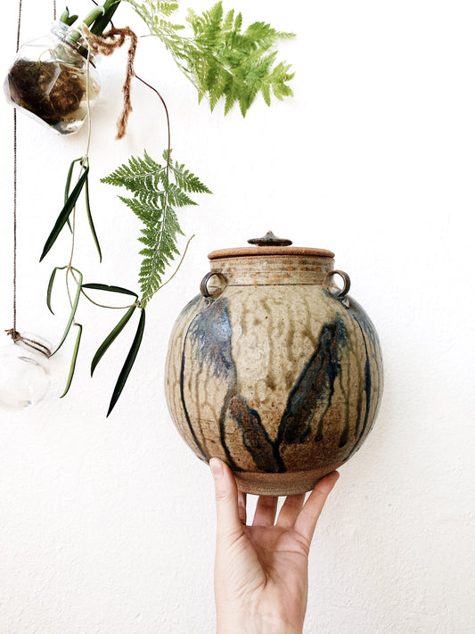 Vintage Stoneware Lidded Crock