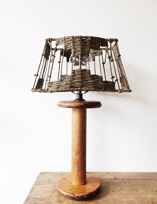 Vintage Spool Lamp with Rope Shade