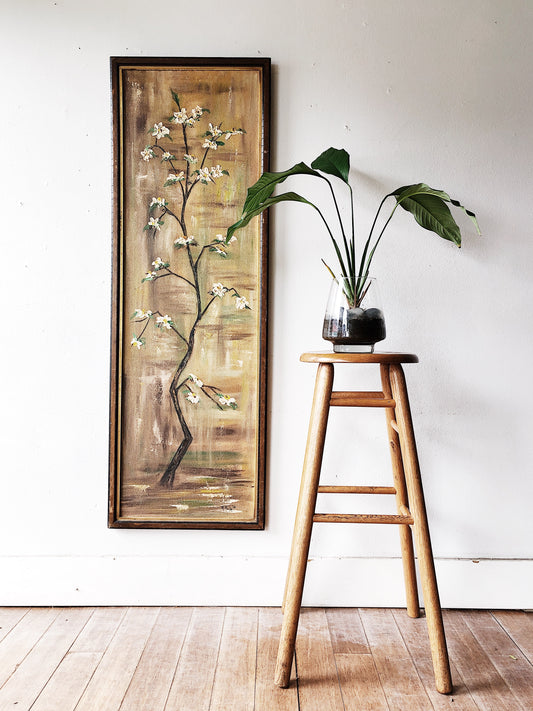 Tall Vintage 70s Dogwood Painting