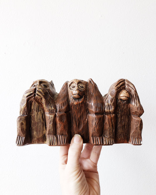 Vintage Three Wise Monkeys Ceramic Sculpture