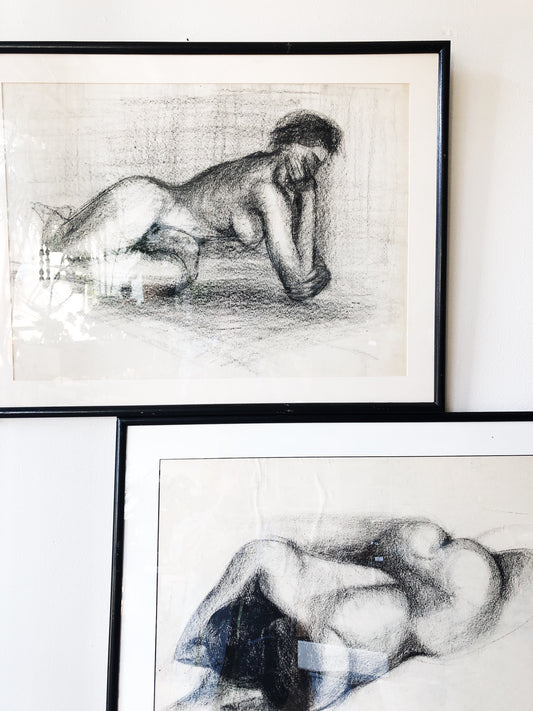 Vintage Original Charcoal Nude Portraits