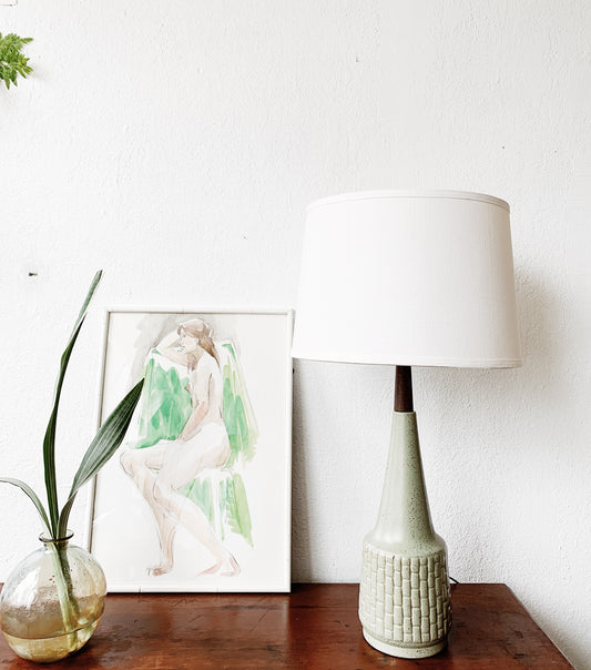 Mid Century Ceramic and Teak Lamp