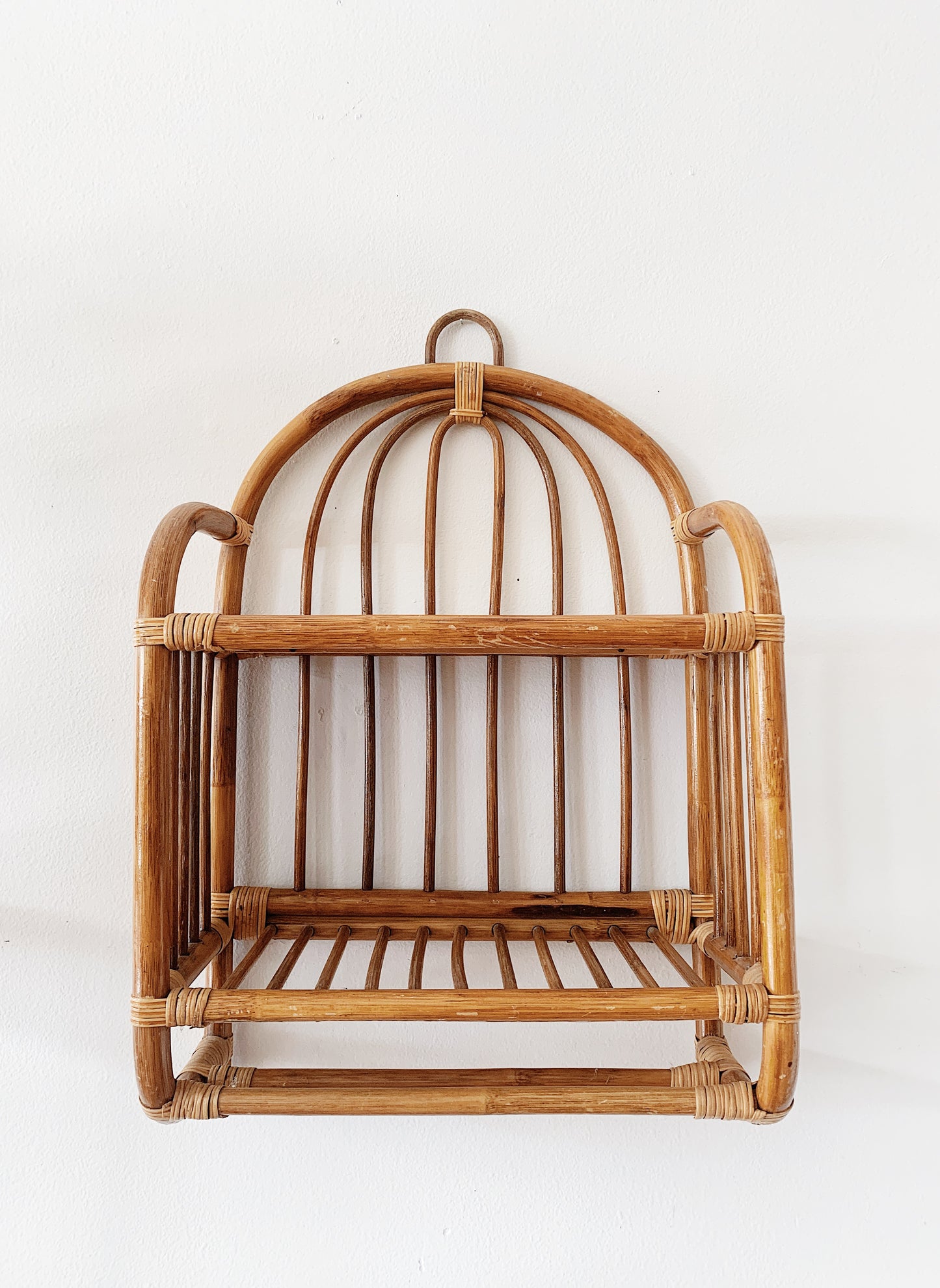 Vintage Rattan and Wicker Wall Shelf