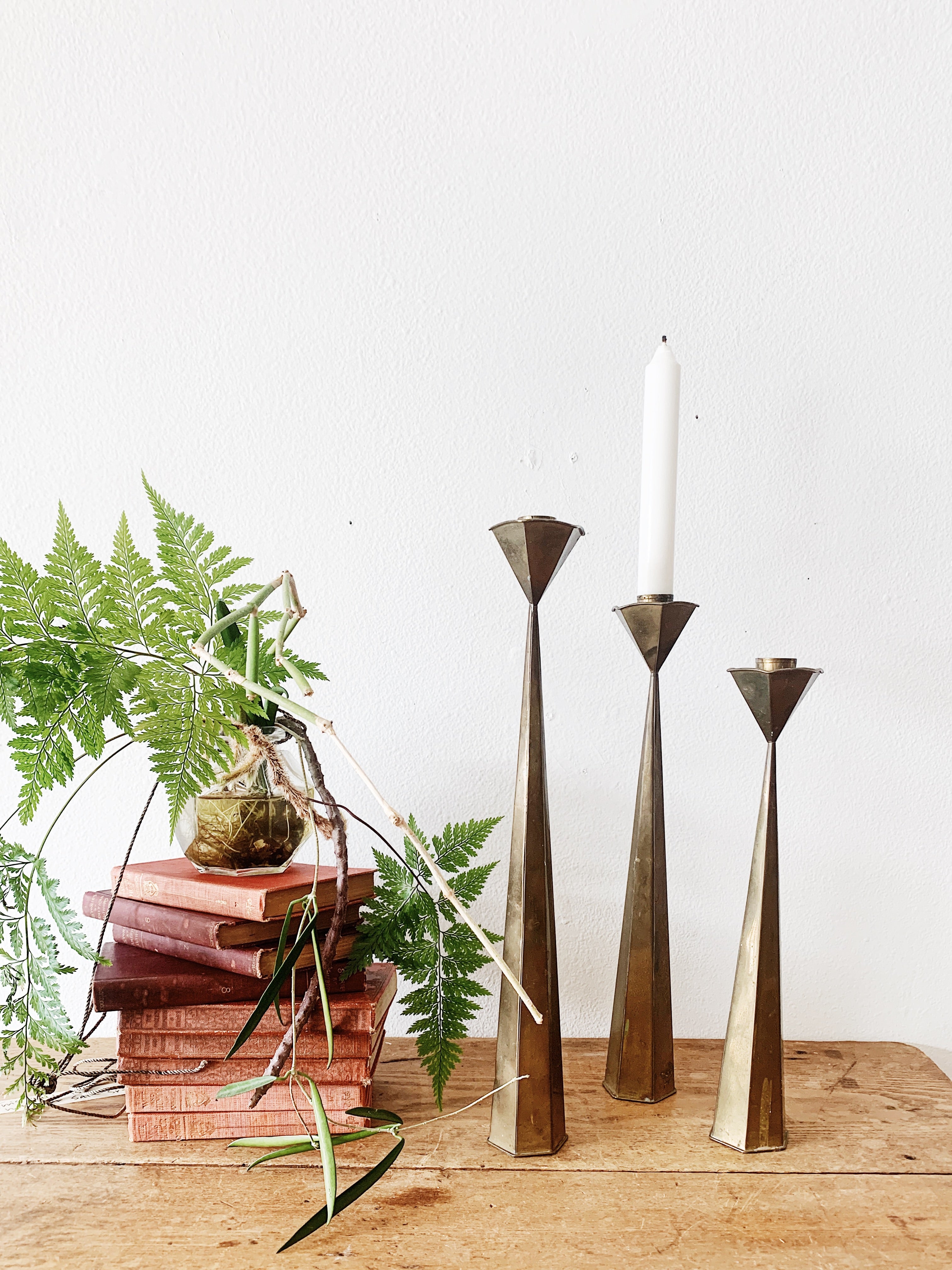 Vintage Brass Candle Holder Trio