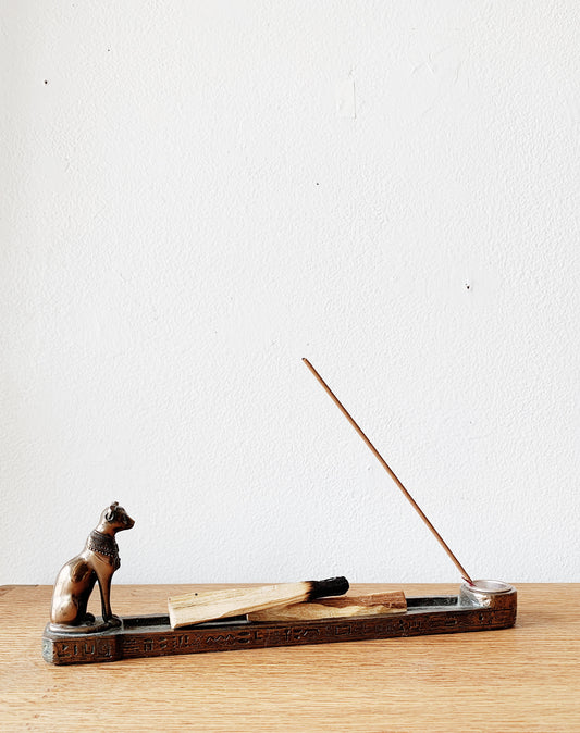 Double Incense Holder with Egyptian Cat
