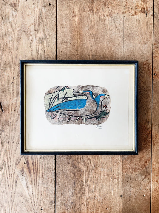 Vintage Signed Hand Painted Bark Art