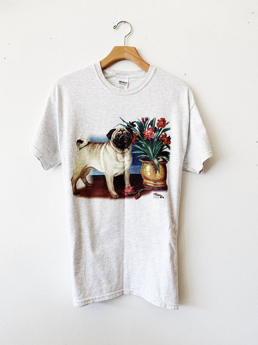 Vintage Pug with Flowers T-shirt