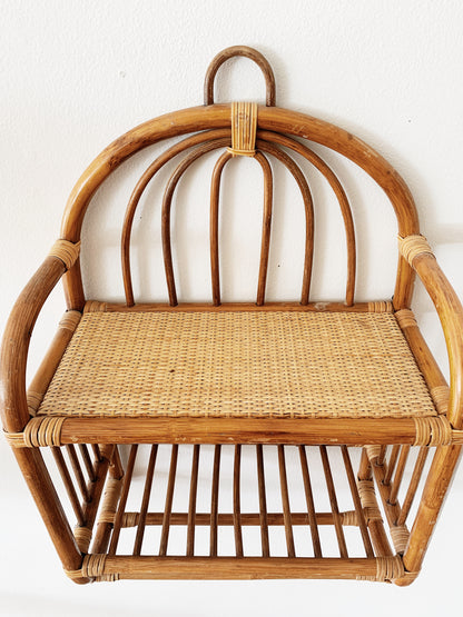 Vintage Rattan and Wicker Wall Shelf