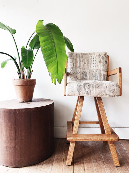 Pair Vintage Oak Swivel Bar Stools