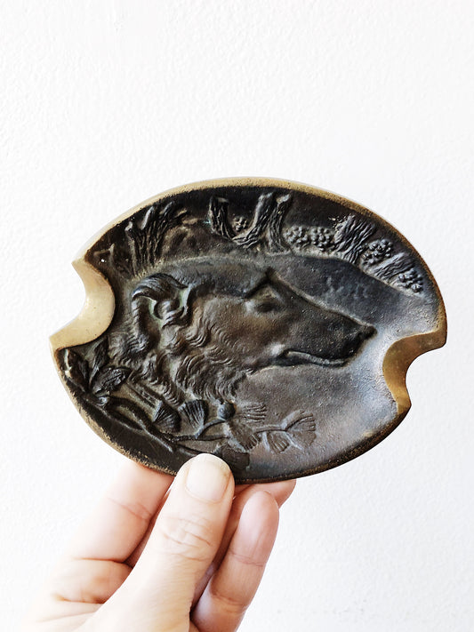 Antique Bronze Wolfhound Ashtray