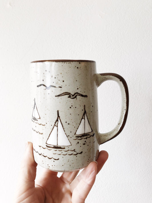 Large Vintage Ceramic Sailboat Mug
