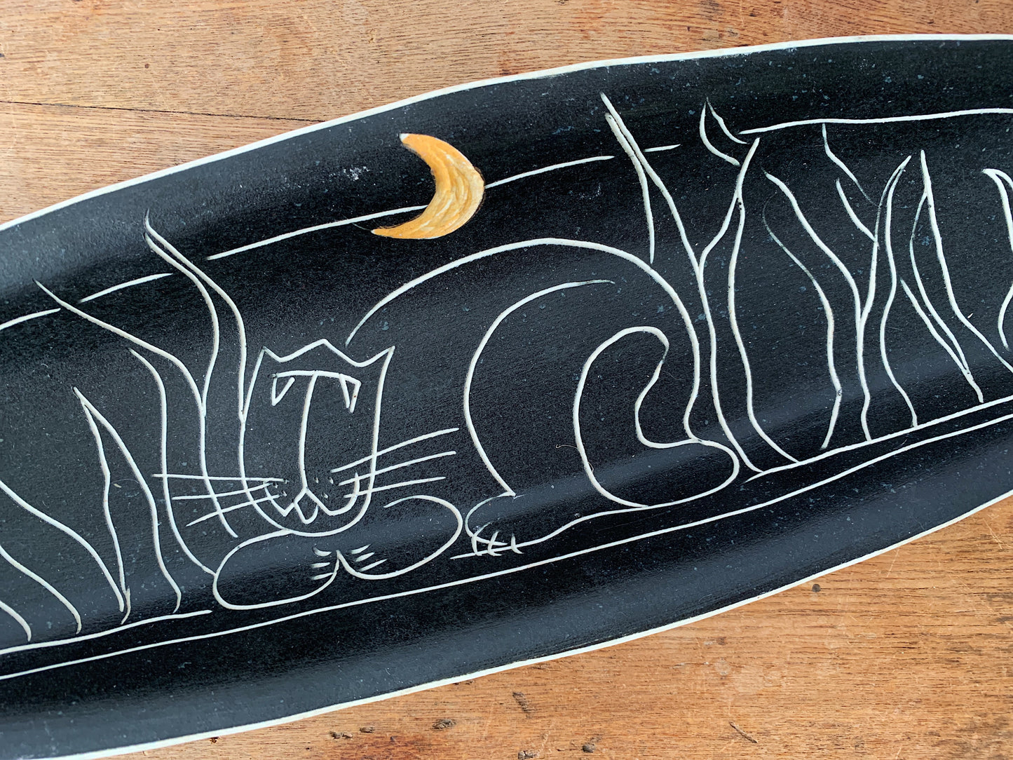 Handmade Ceramic Cat with Moon Dish