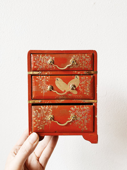 Vintage Painted Wood and Brass Jewelry Box